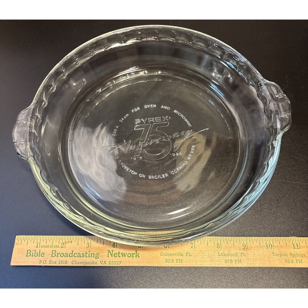 Vintage PYREX 9" Pie Plate 75th Anniversary 1915-1990 229-A w/Fluted Edges- USA!